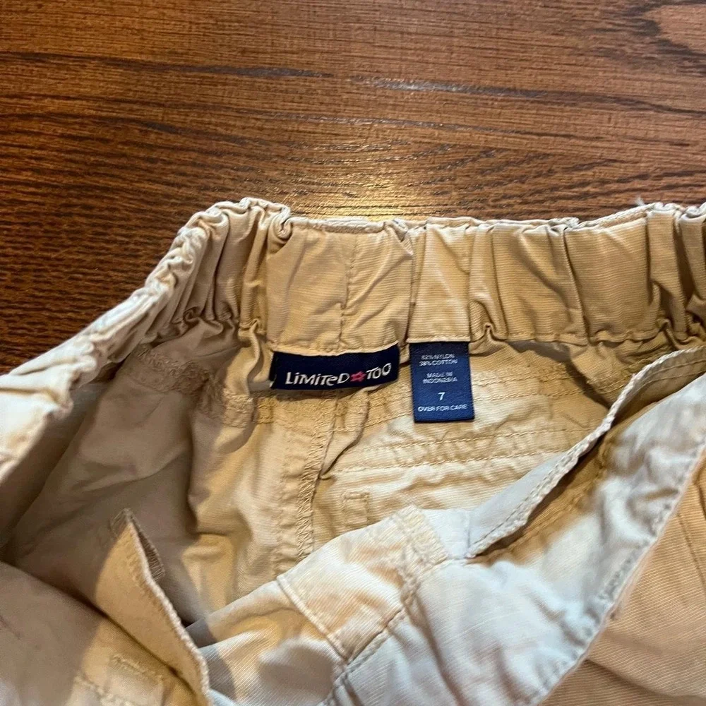 ⭐Y2K Girls Cream Khaki Floral Embroidery Utility Pants Cinched Tie Hem Size 7